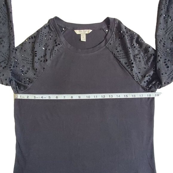 Nine.Eight Black Mixed Media Top with Banded Cuffs and Hem - Size Small - Picture 9 of 15